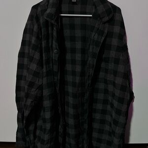 Black and Gray Plaid Oversized Shirt Long Sleeve
